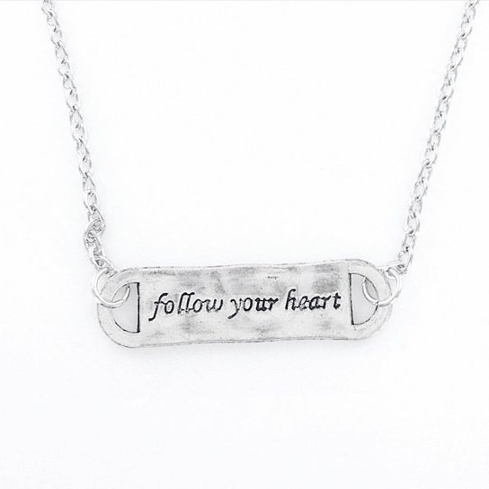 Follow Your Heart Stamped Bar Necklace